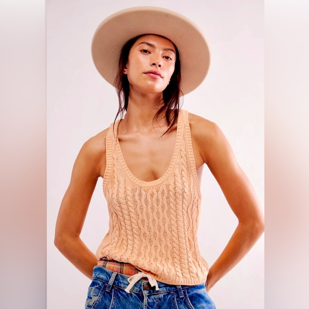 Free People High Tide Cable Tank or Top in Peach XS NWOT